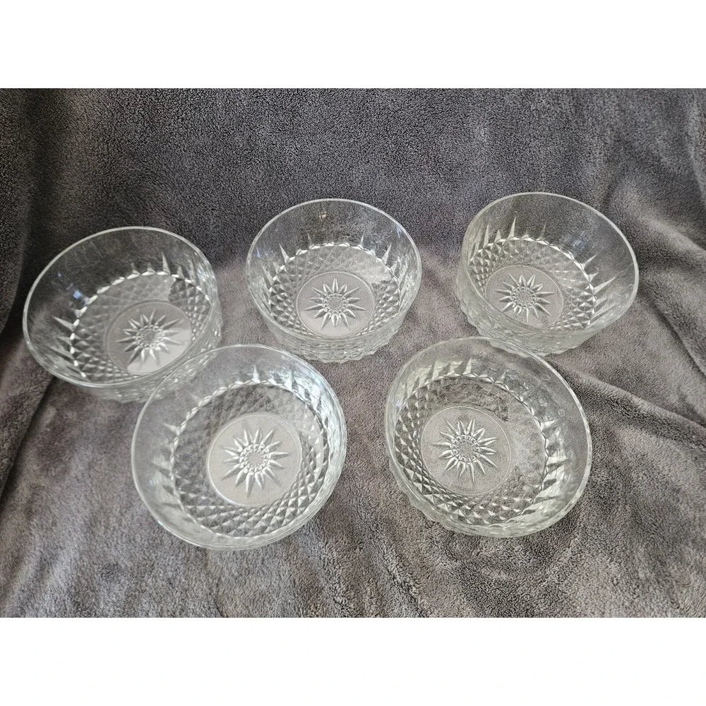 5 Vintage Mcm Arcoroc France Diamond Starburst Clear Glass 5